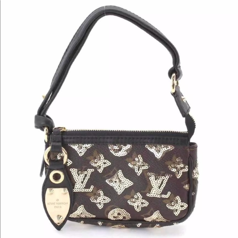 Louis Vuitton Eclipse Mini Pochette Wristlet Limited Edition Sequins Rare Clutch - Picture 1 of 15